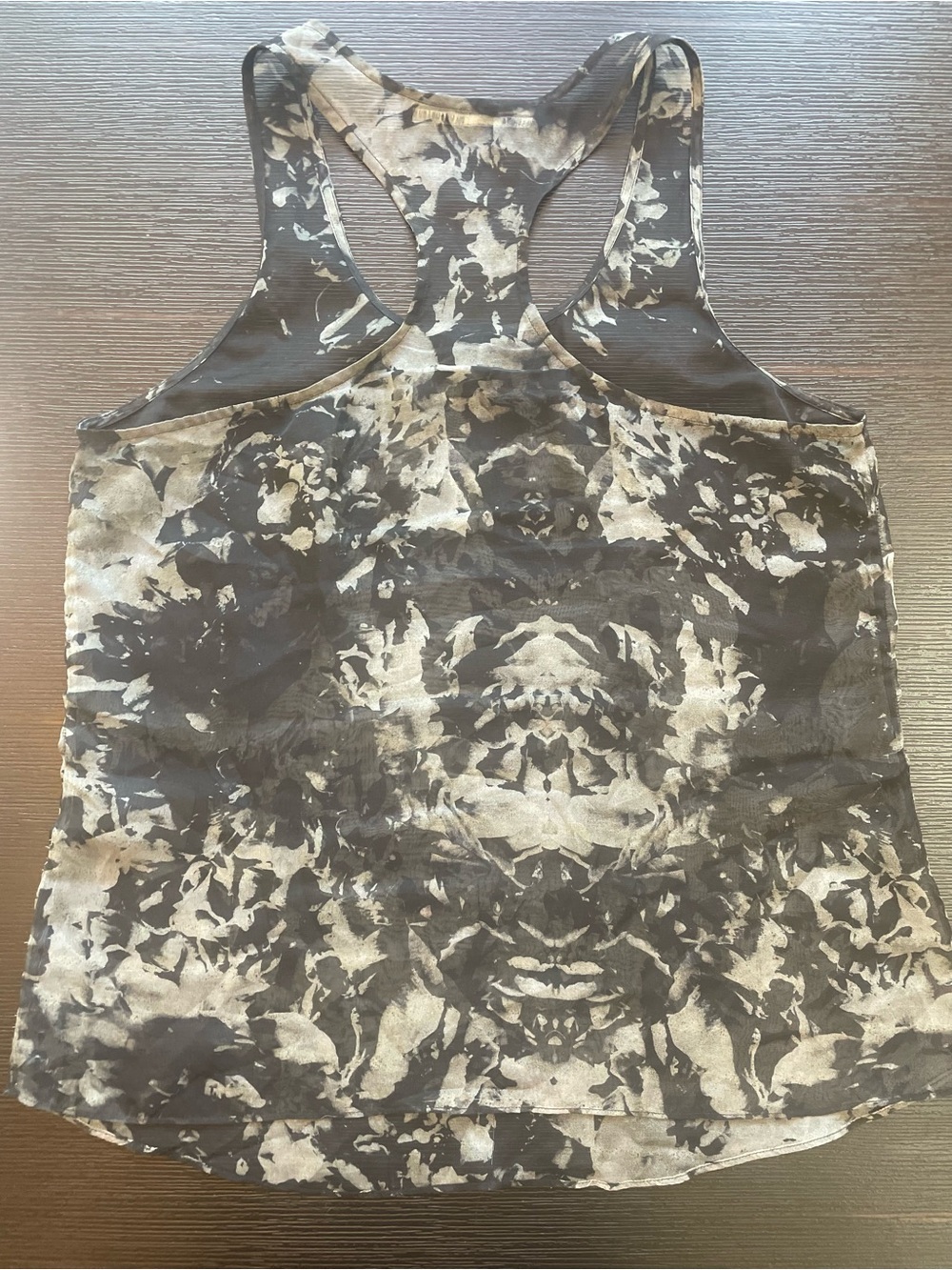 All Saints Black/Gray Abstract Floral Burnout Printed Sheer Racerback Tank Sz Sm
